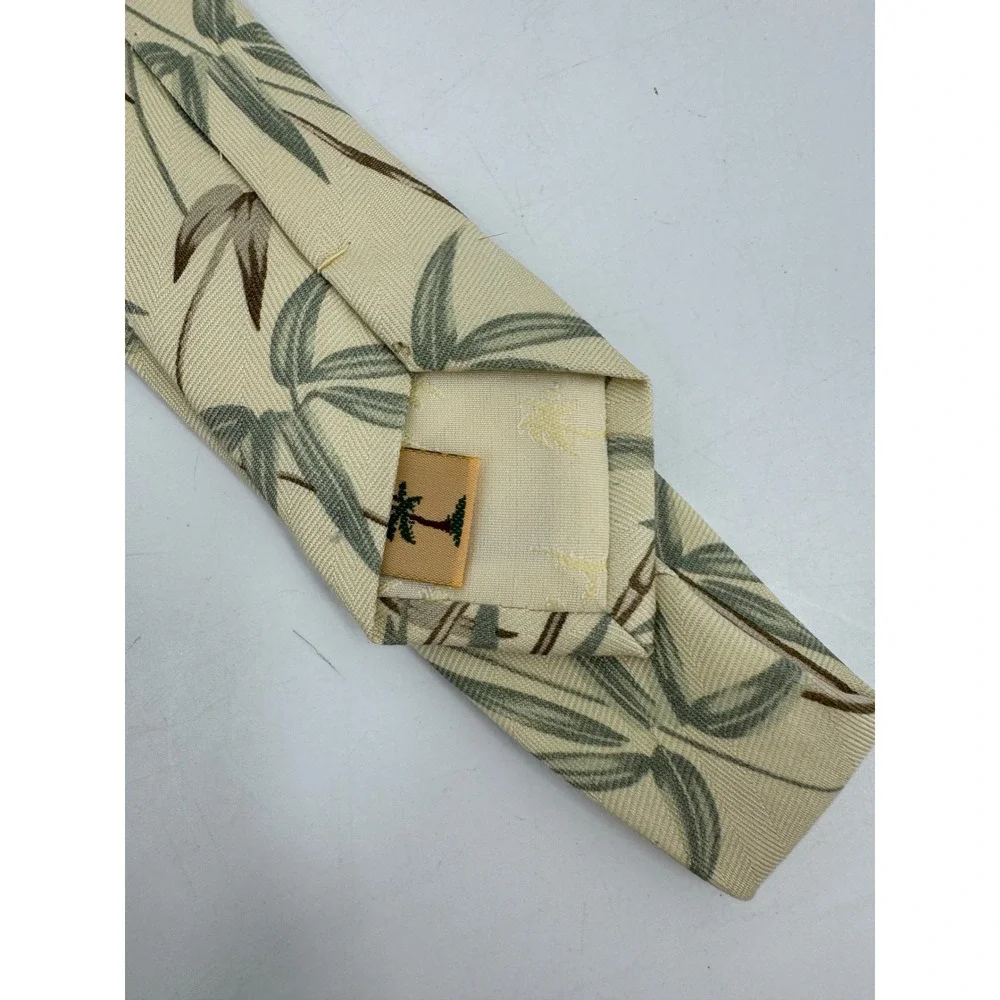 Tommy Bahama Mens Silk Necktie Bamboo Tropical Print Cream Green Brown Tie